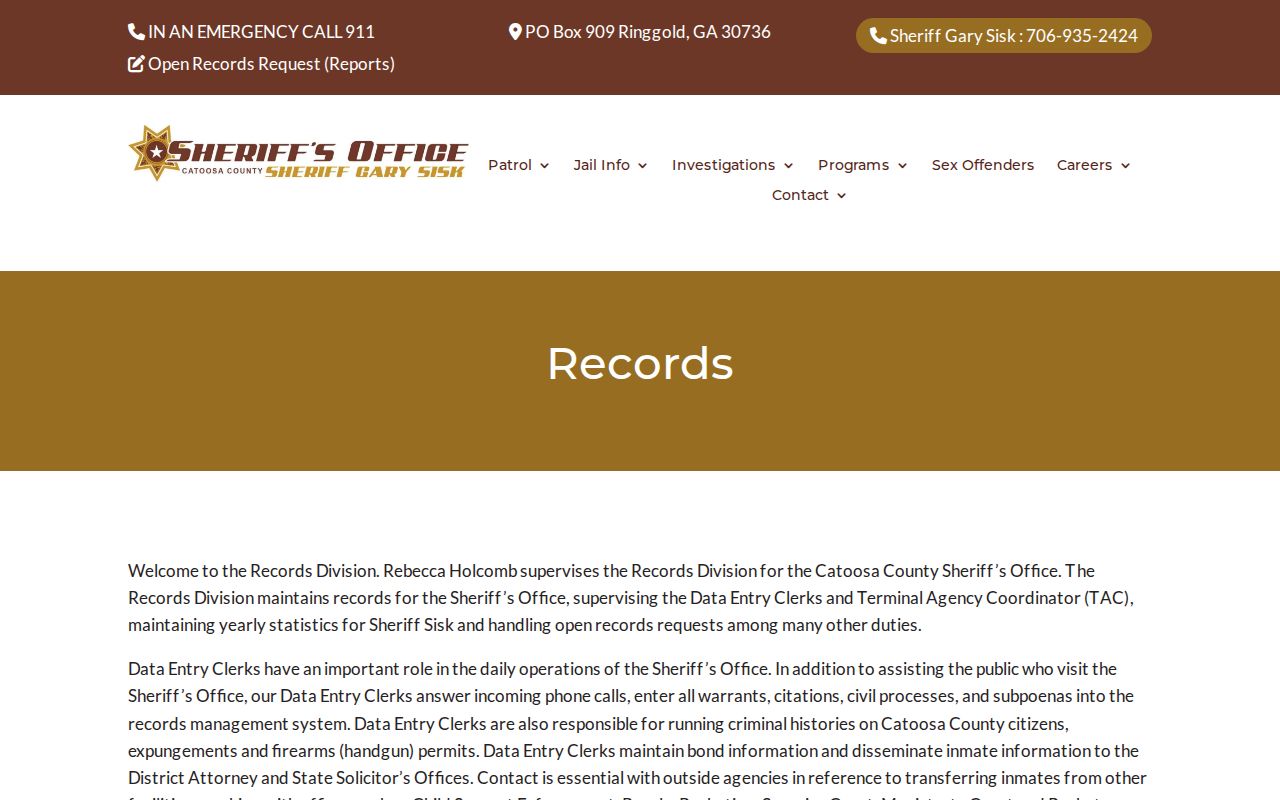 Catoosa County warrant records division and validation information