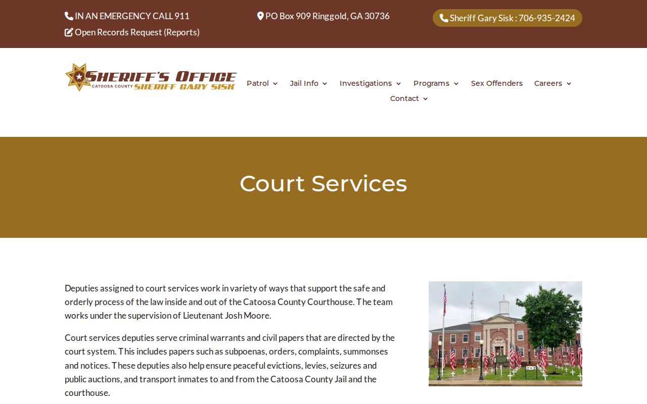 Catoosa County Sheriff service of arrest warrants and court security