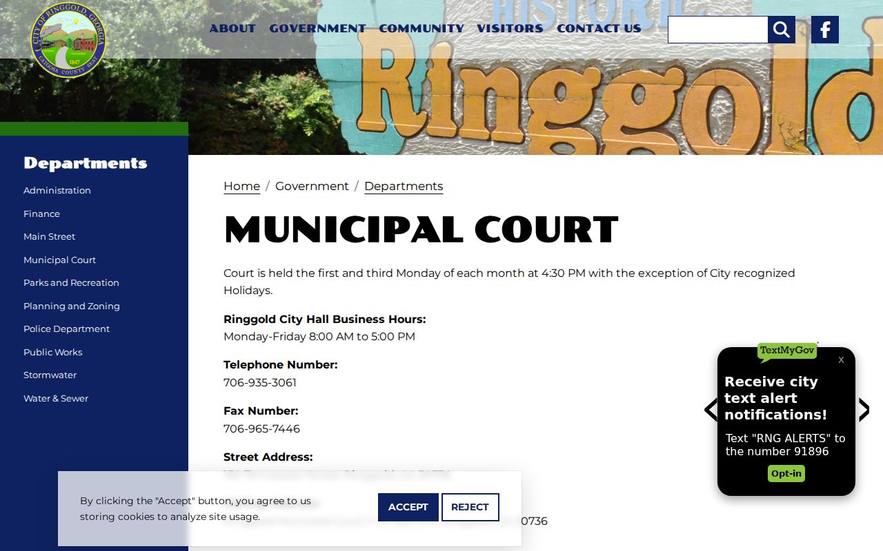 Ringgold Municipal Court schedule and FTA information